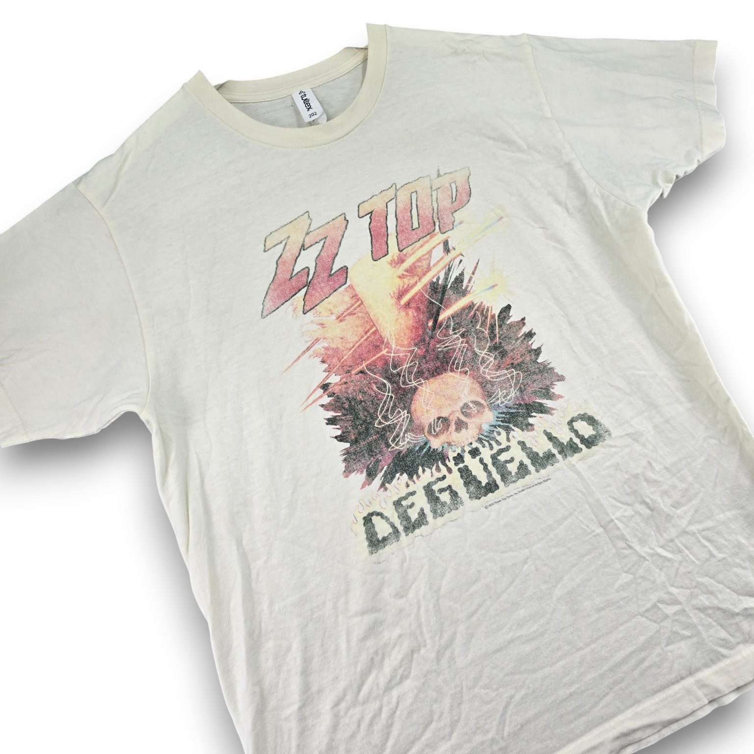 ZZ Top Deguello 2022 Tour Men’s Cream L Ring-Spun Cotton T-Shirt Tultex 202