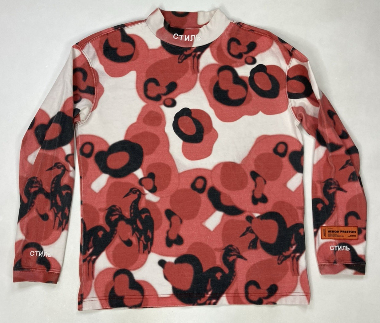 Heron Preston Washed Camo T-shirt Men Small Oversized Red Long Sleeve