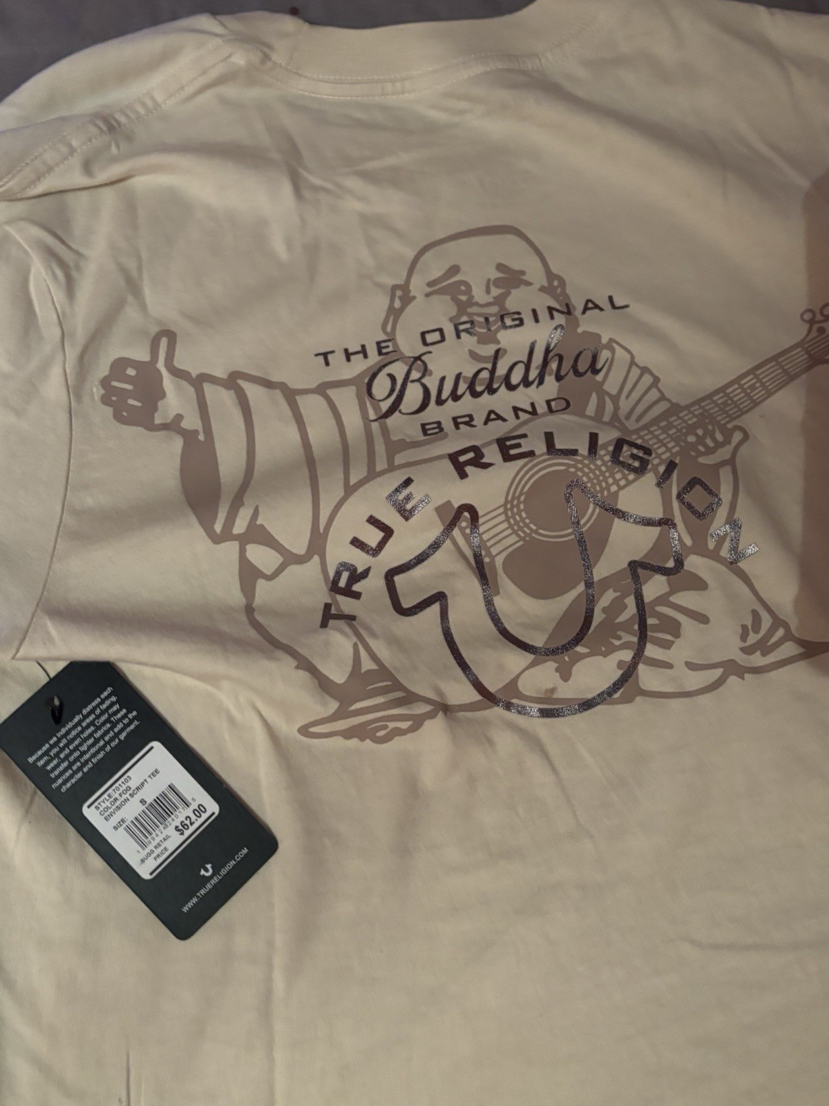 True Religion Men’s Beige Buddha Graphic Print Crew Neck Short Sleeve T-Shirt gallery