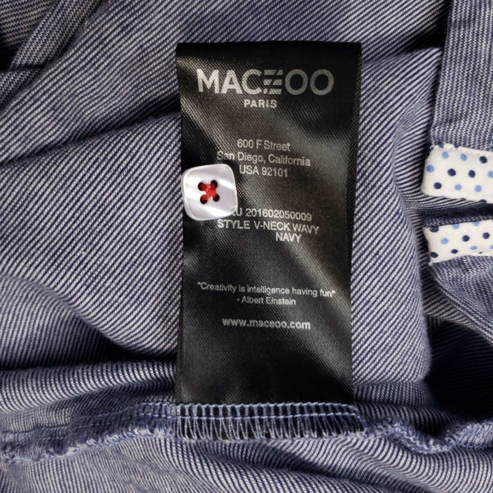 Maceoo Shirt Men Size 3 / M Blue Cotton V-Neck Long Sleeve Barrel Cuff Pullover gallery
