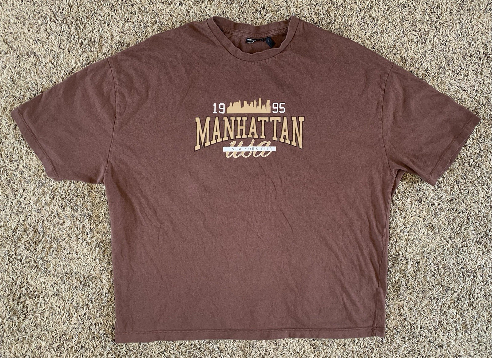 Asos Shirt Mens Large Brown Manhattan New York City Oversized Tee Design
