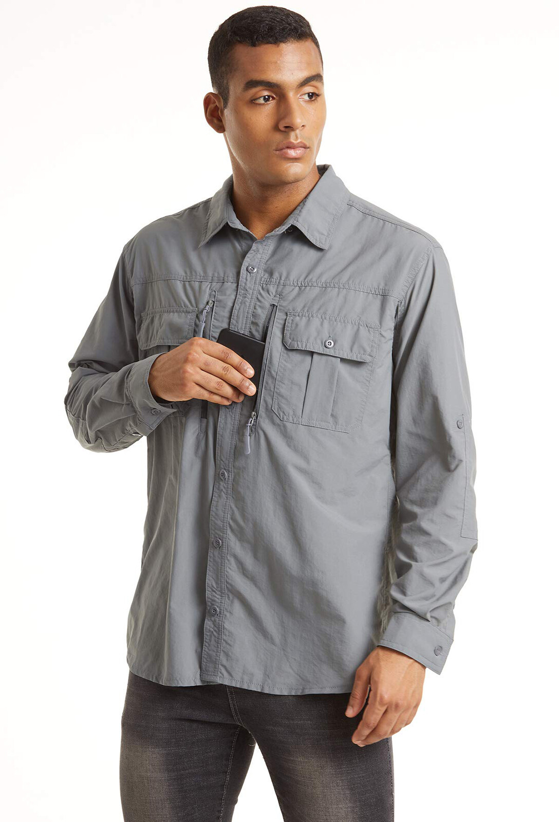 UPF 50+ Mens Quick Dry UV Protection Shirts Long Sleeve Hiking Fishing Work Tops gallery