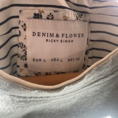 Denim & Flower Light Green White Stripe Contrasting Trim Beach Casual Men’s L