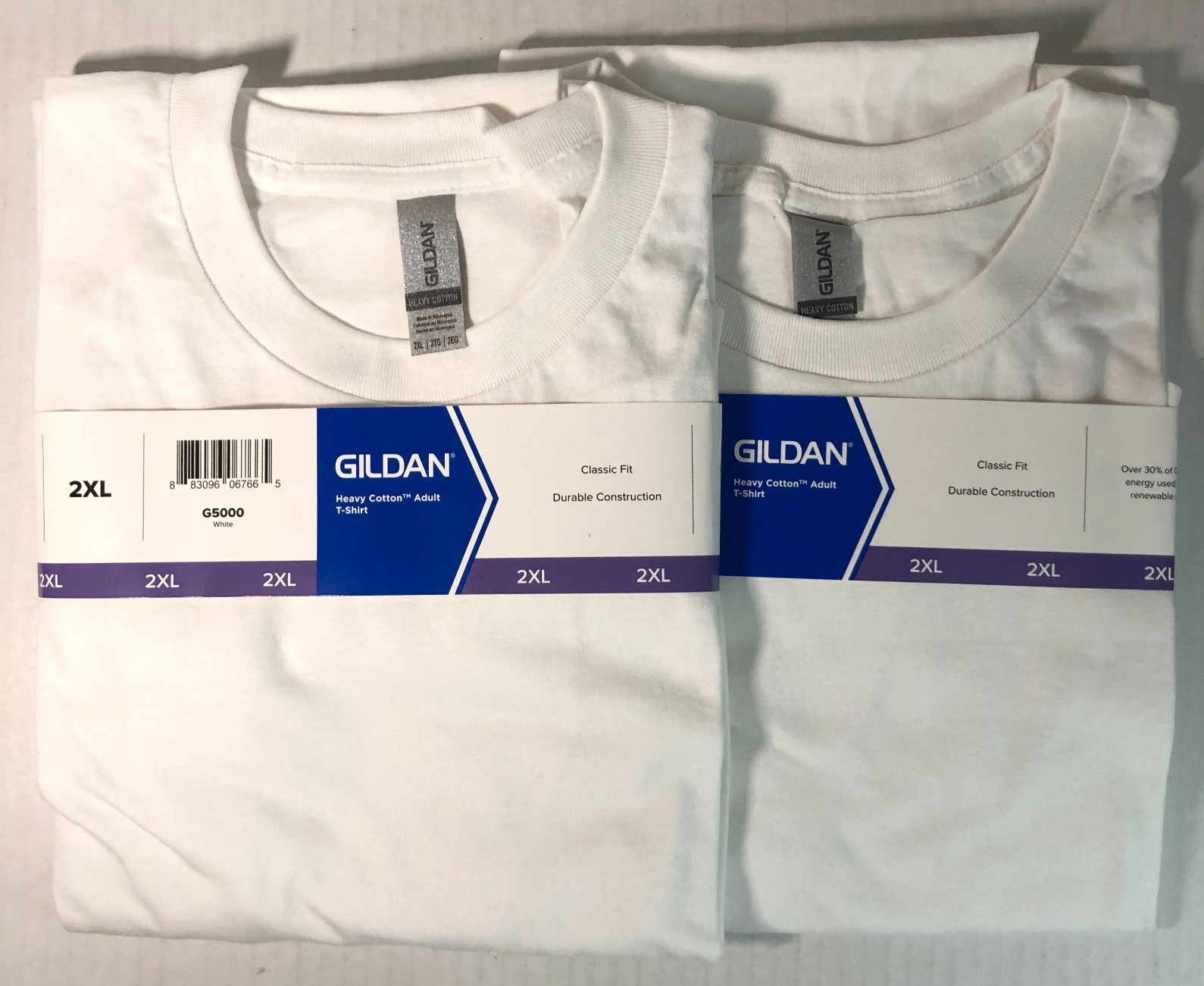 Gildan Mens Heavy Cotton (LOT Of 2) White 2XL Plain Adult T-Shirt Tee G5000 XXL gallery