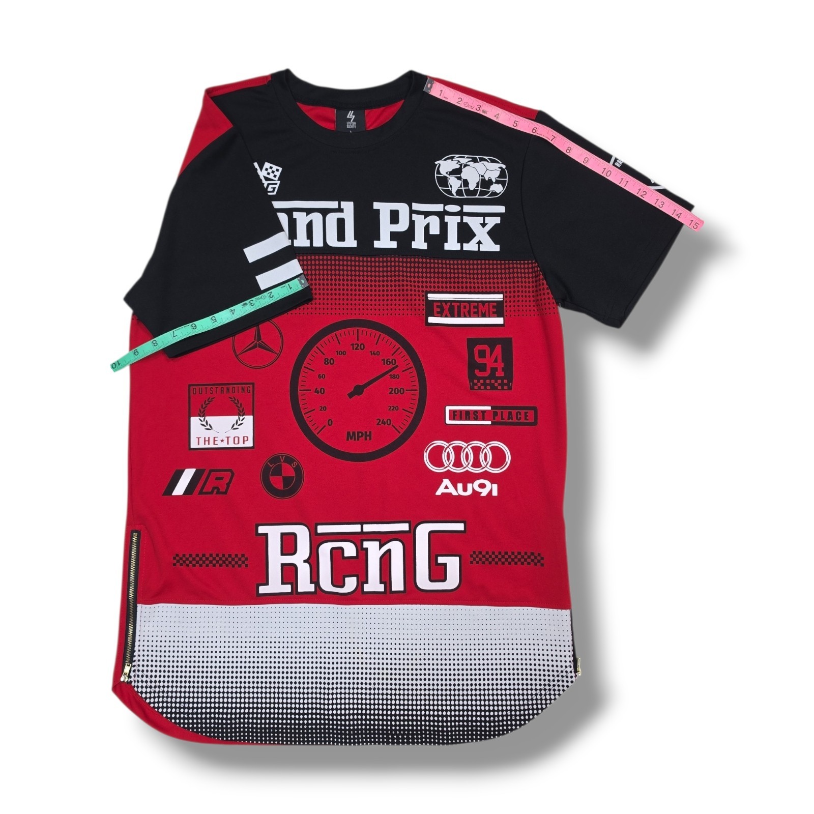 Lavish Society Grand Prix Racing Short Sleeve Red & Black Shirt Men's L gallery