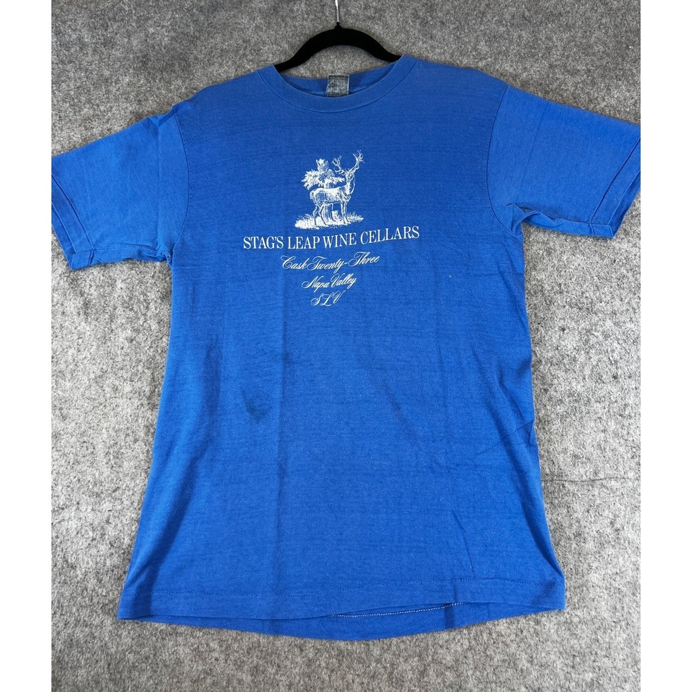 VINTAGE 90s Stags Leap Wine Cellars Cask 23 Napa Valley T Shirt Mens Blue Small