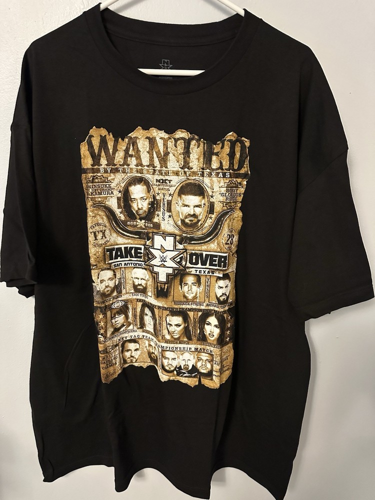WWE NXT TakeOver San Antonio Wanted Double-Sided Graphic Tee Men’s 2XL Black