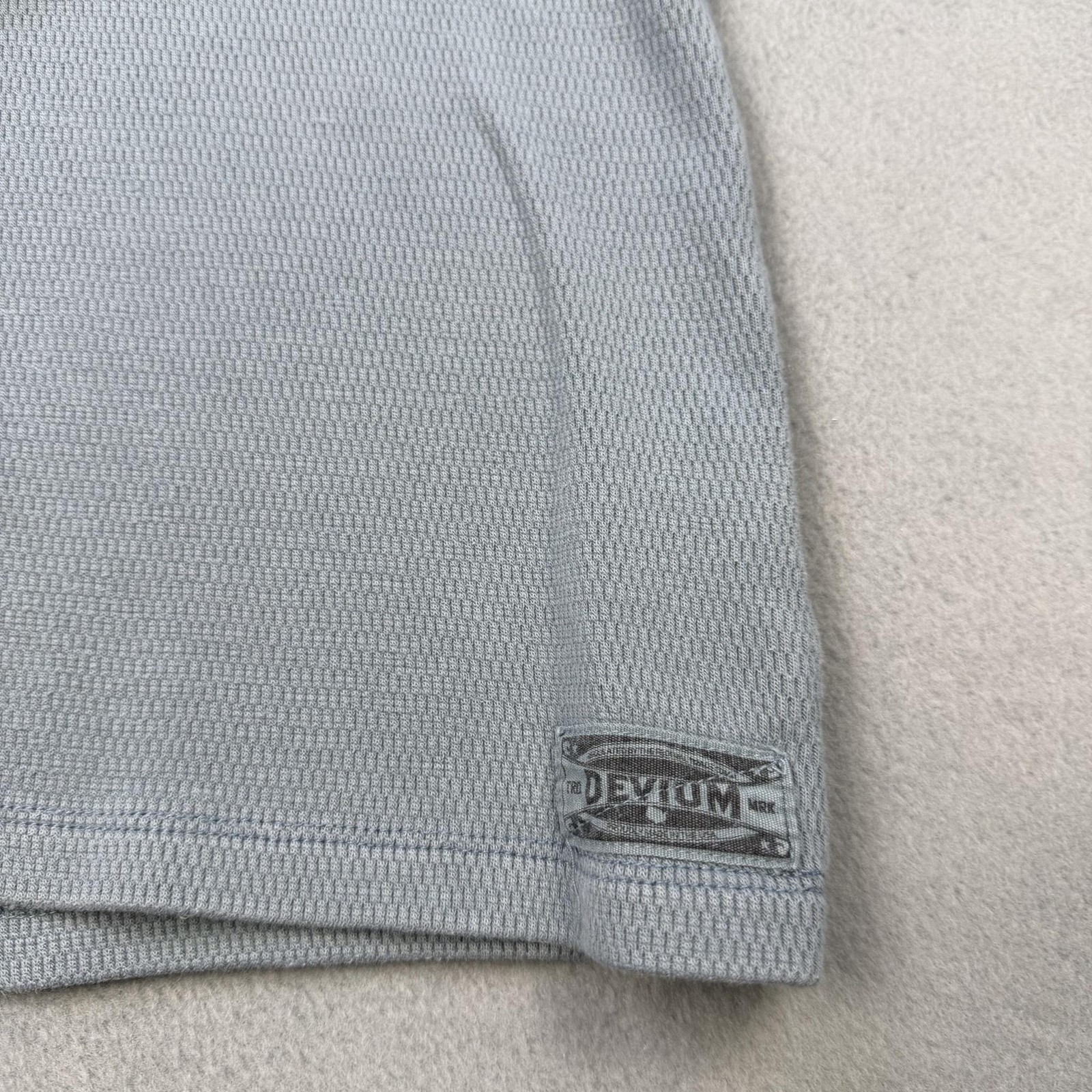 Devium Henley Shirt Mens XL Blue Thermal Waffle Knit Long Sleeve Tee Made USA gallery