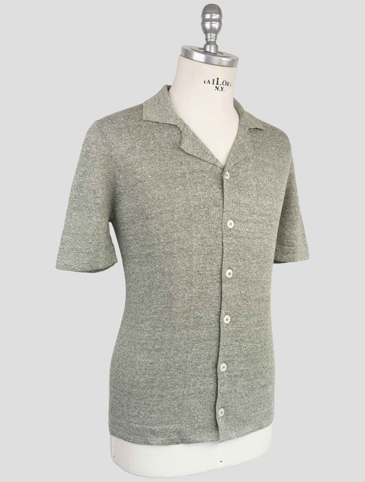 NEW GRAN SASSO GREEN LINEN COTTON SHORT SLEEVE SHIRT US 46 - EU 56 G4S17 gallery