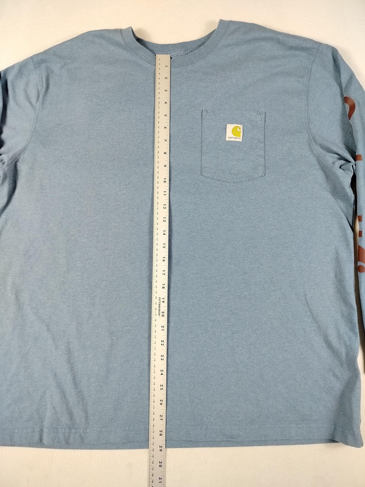 Carhartt Shirt Mens 2XL Blue Long Sleeve Pocket Graphic Loose Fit Workwear Tee gallery