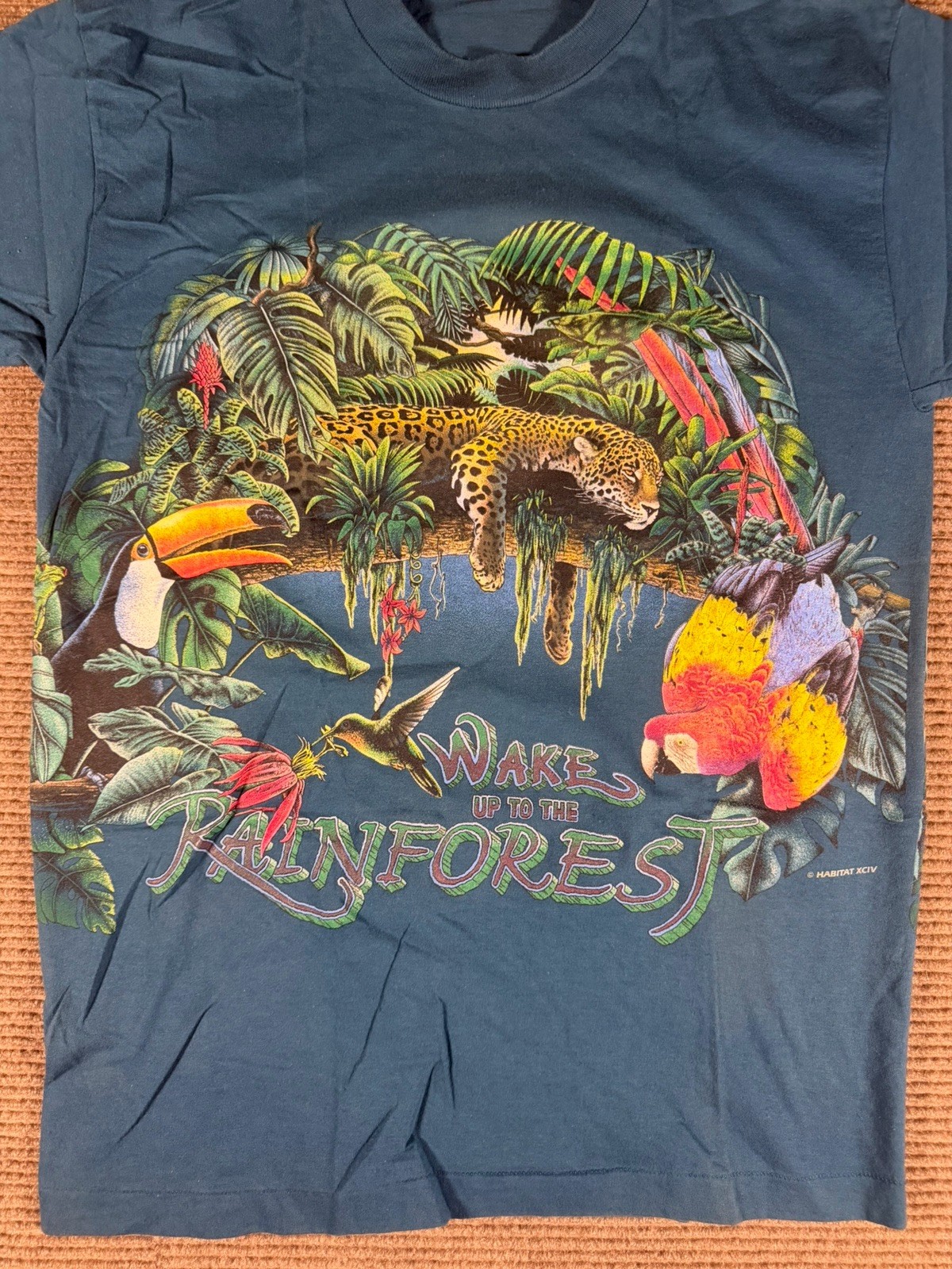 Vintage Rainforest Cafe Graphic T Shirt Size Medium All Over AOP Wake Up gallery