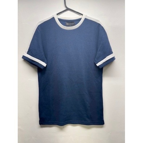 Tailored Athlete Textured Colour Blocked T-Shirt Mens S Blue White Ribbed Trim