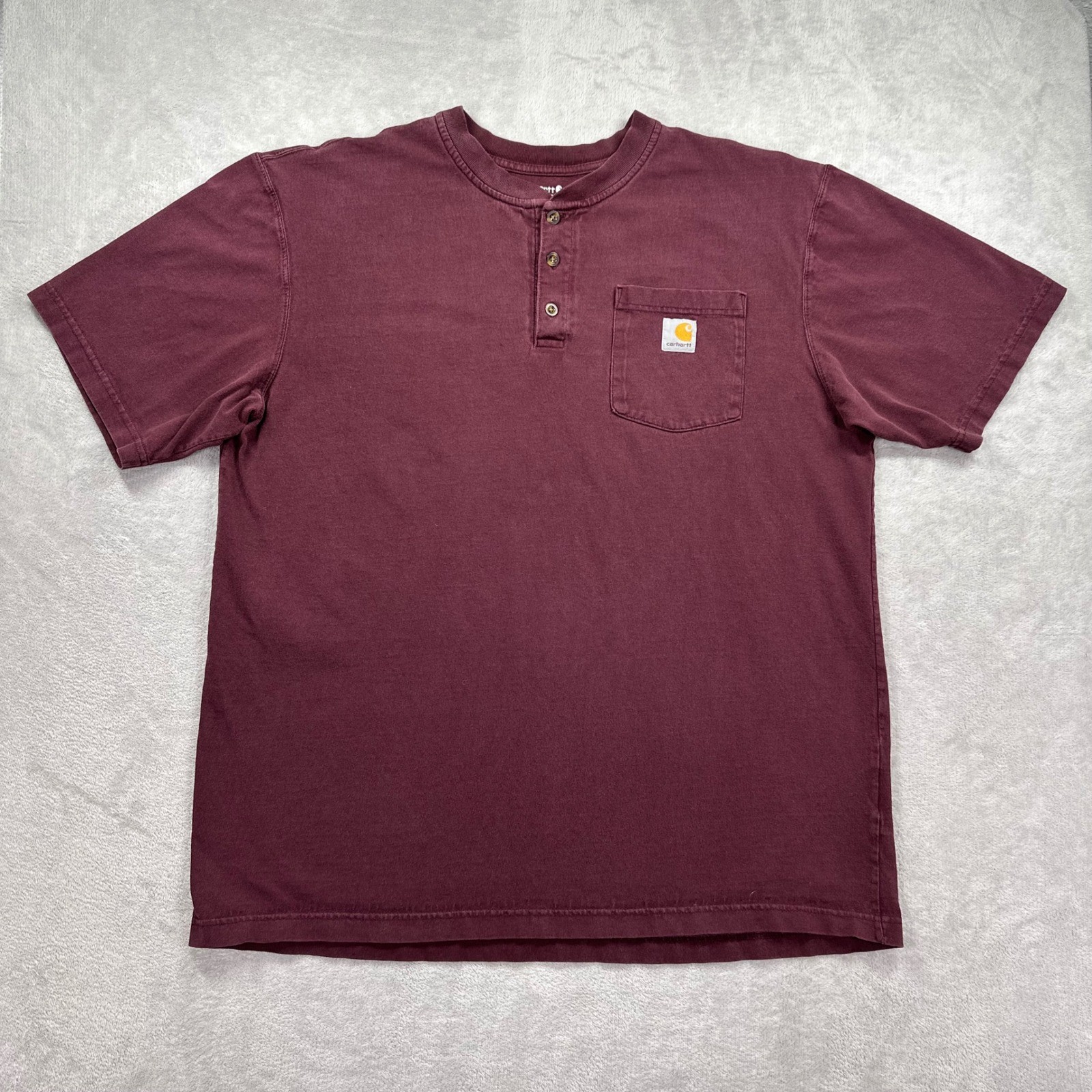 Carhartt Henley Shirt Mens Large Tall Maroon Loose Fit Short Sleeve Workwear gallery