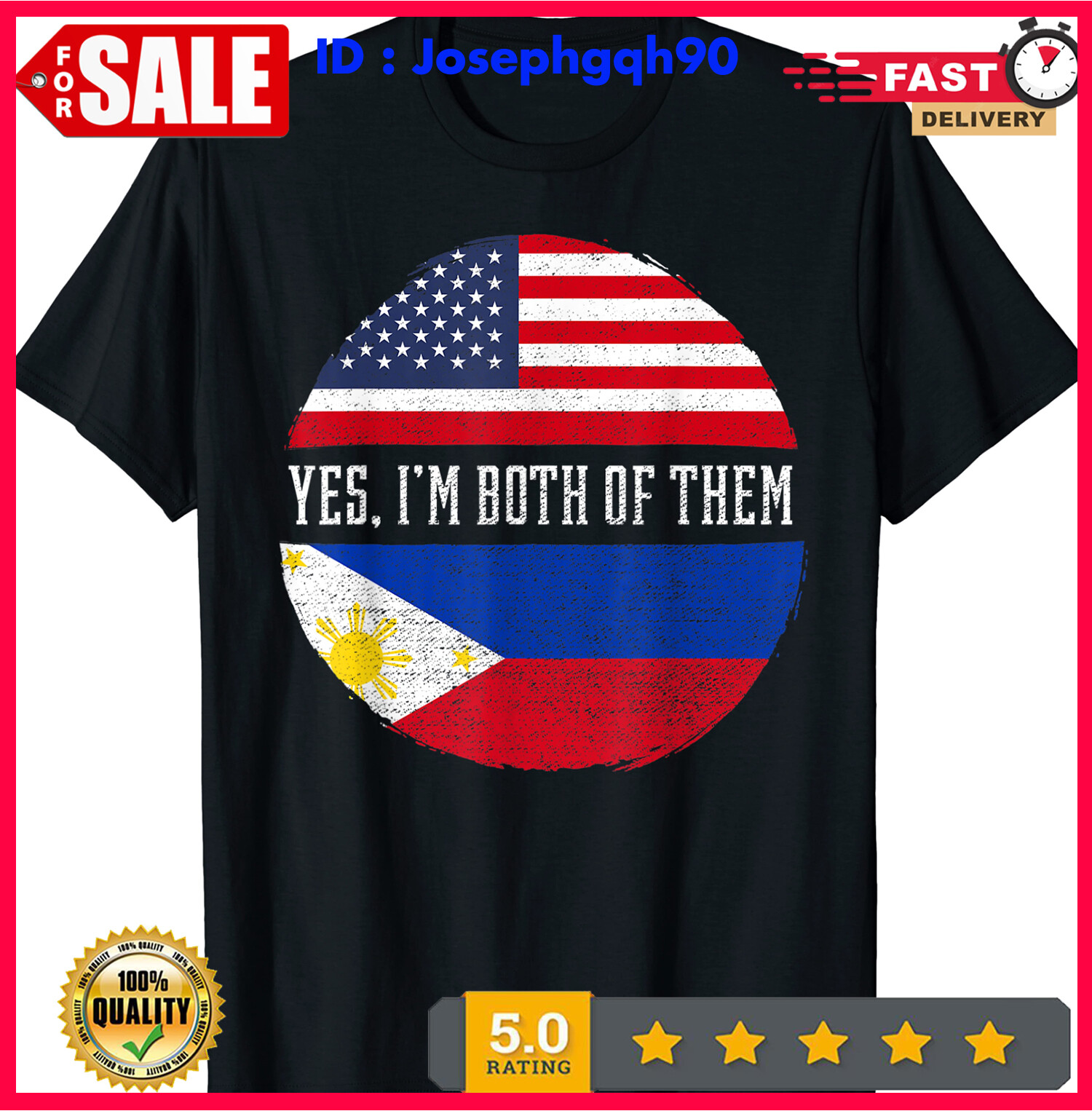 2025/Half American Half Filipino USA Flag Philippines Heritage T-Shirt S-5XL