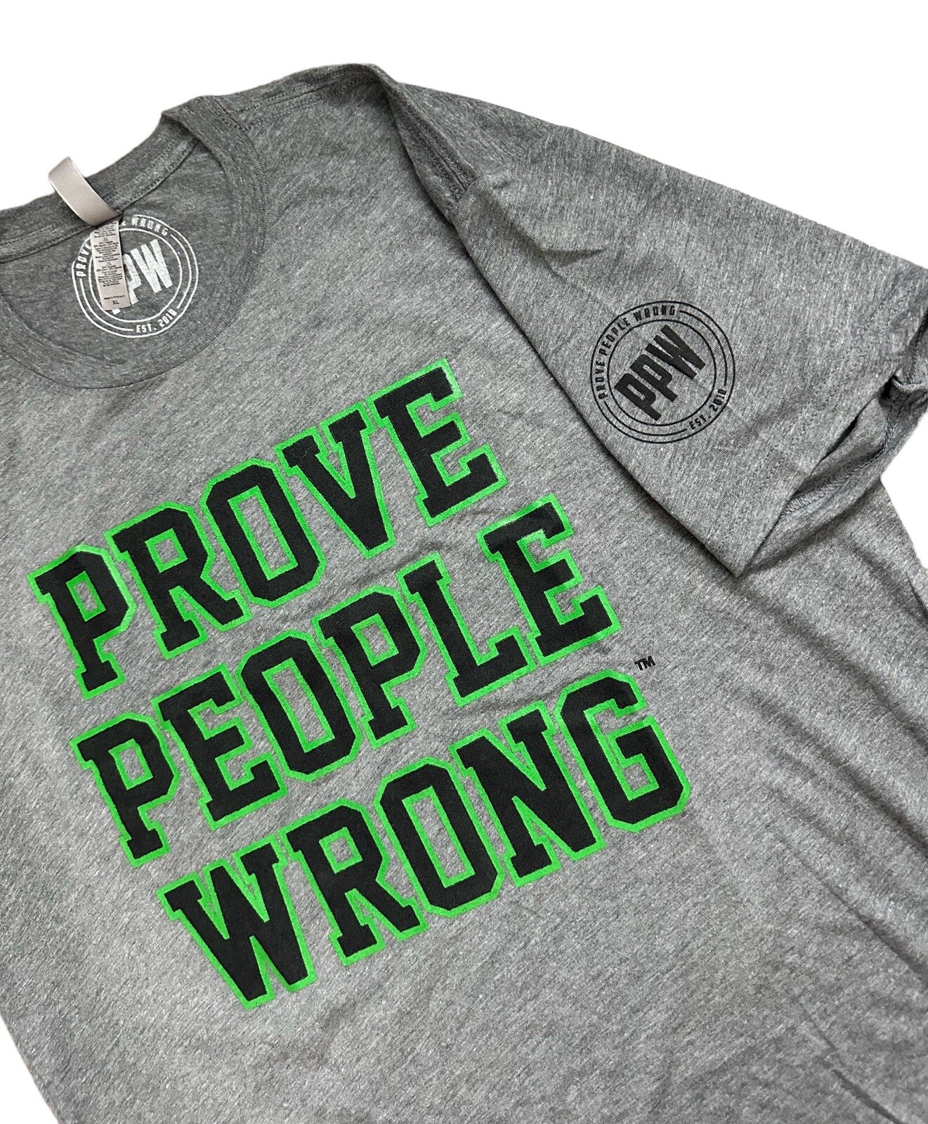 Prove People Wrong PPW Motivational Gym Workout Grey Shirt Size XL gallery