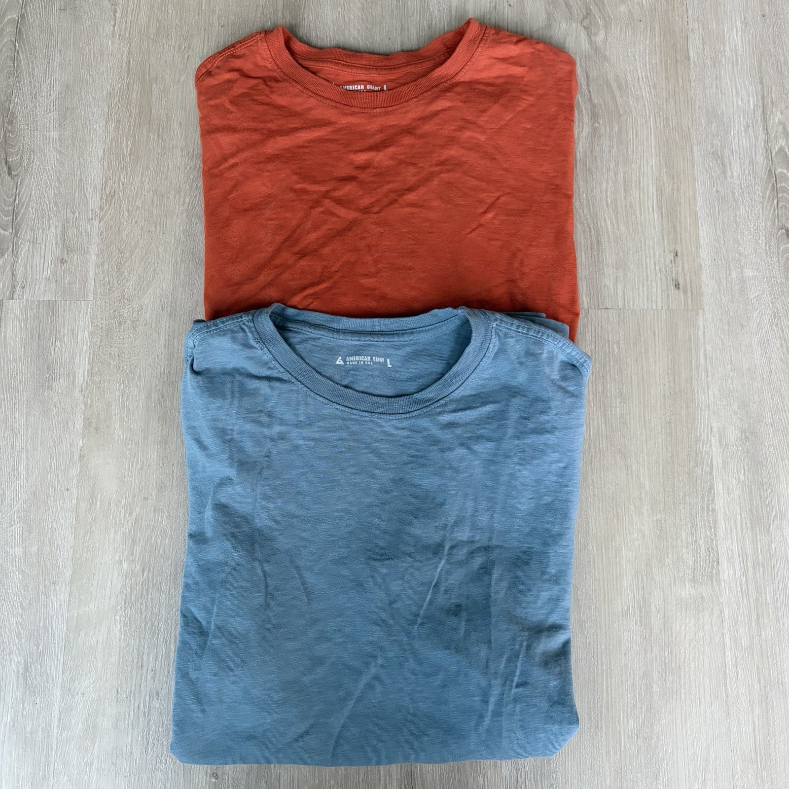 2x American Giant T Shirt Mens Large Slub Crew Neck Cotton USA Made Blue Orange gallery