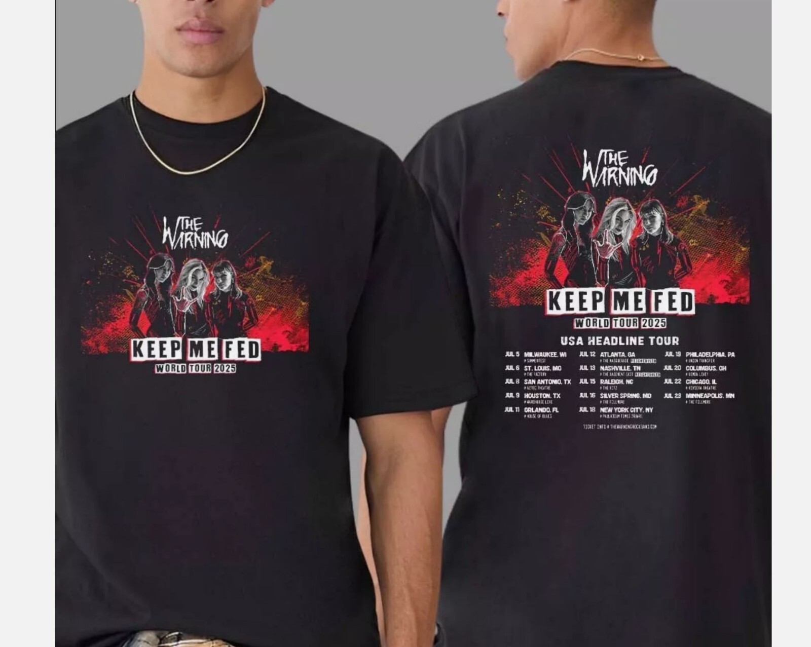 The Warning Band Keep Me Fed World Tour 2025 T-Shirt S to 5X, fan gift gallery