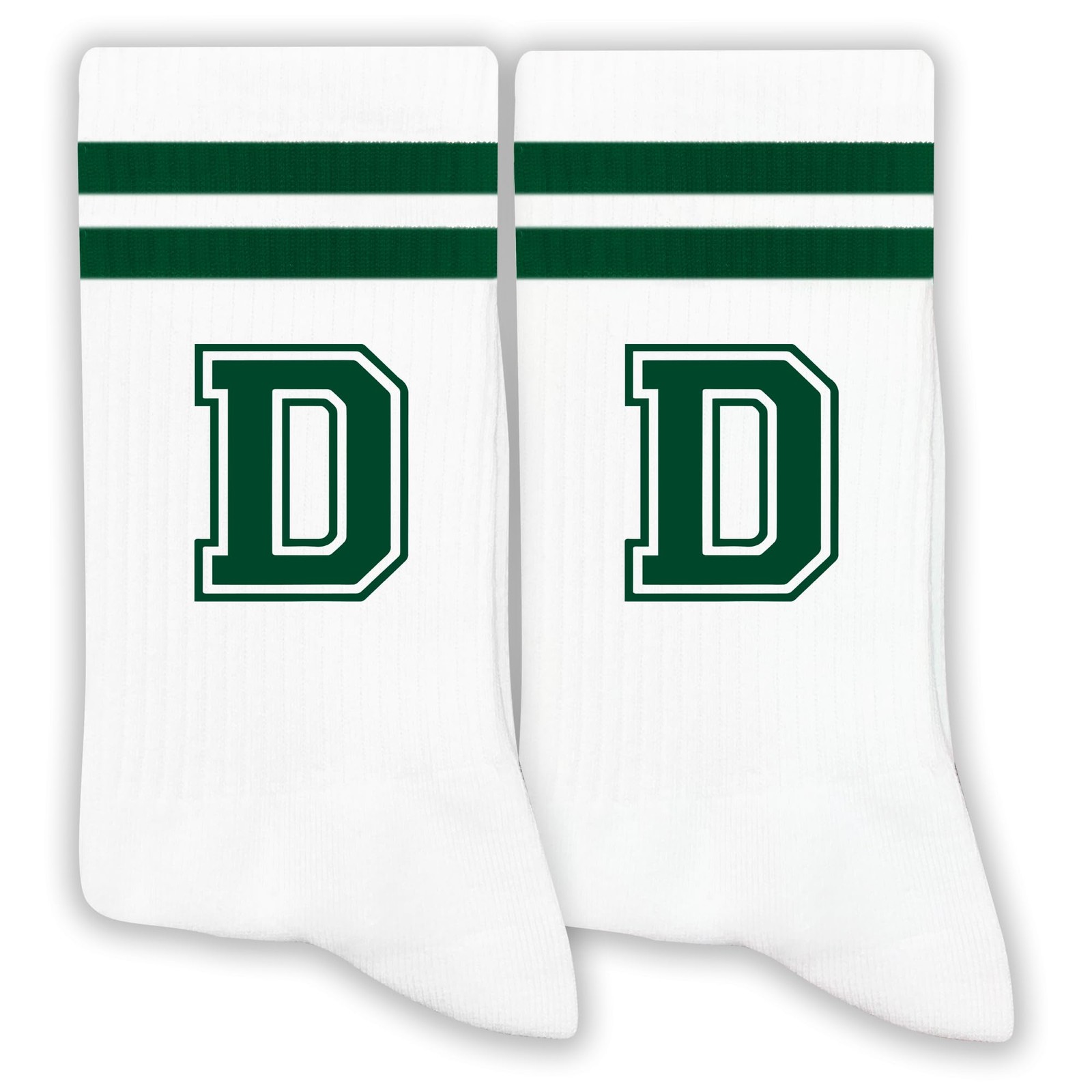 Dark Green Initial Stripes Socks with Letter D, Retro Athletic Style Socks, P... gallery