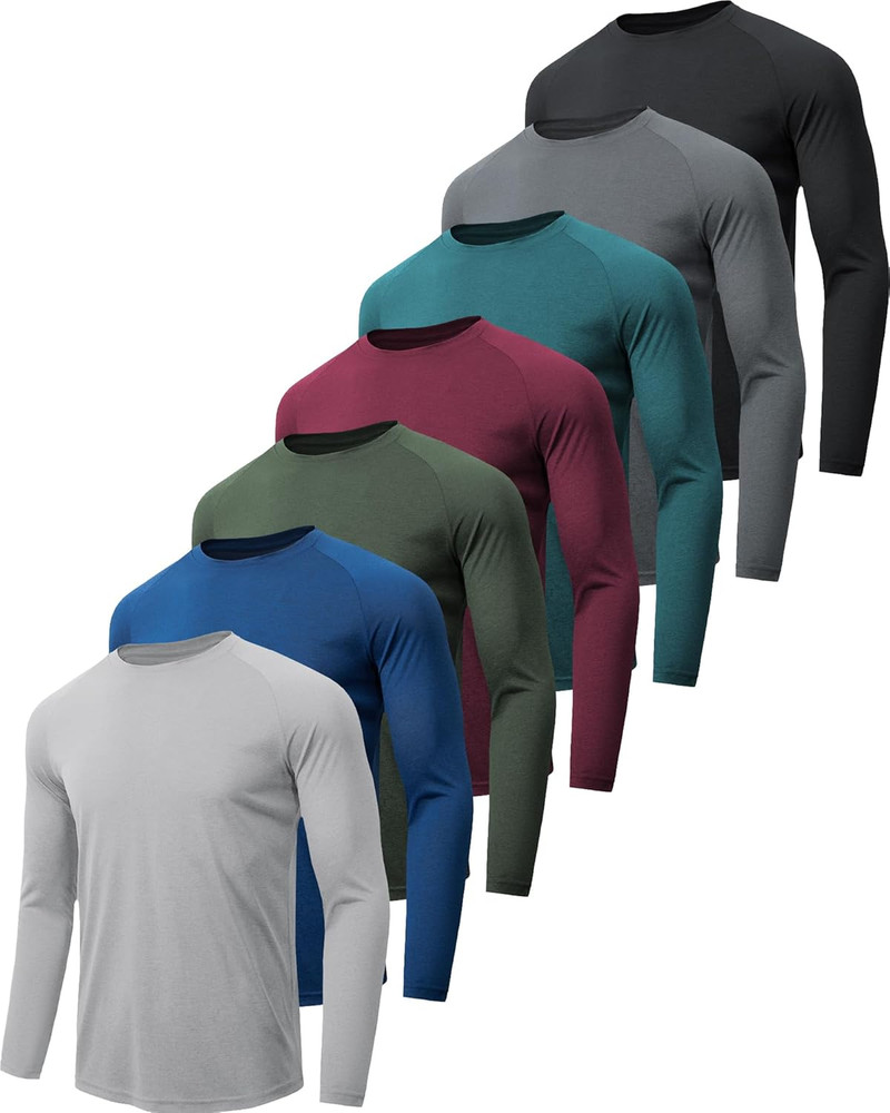 7 Pack Long Sleeve Shirts for Men UPF 50+ UV Sun Protection Quick Dry Moisture W