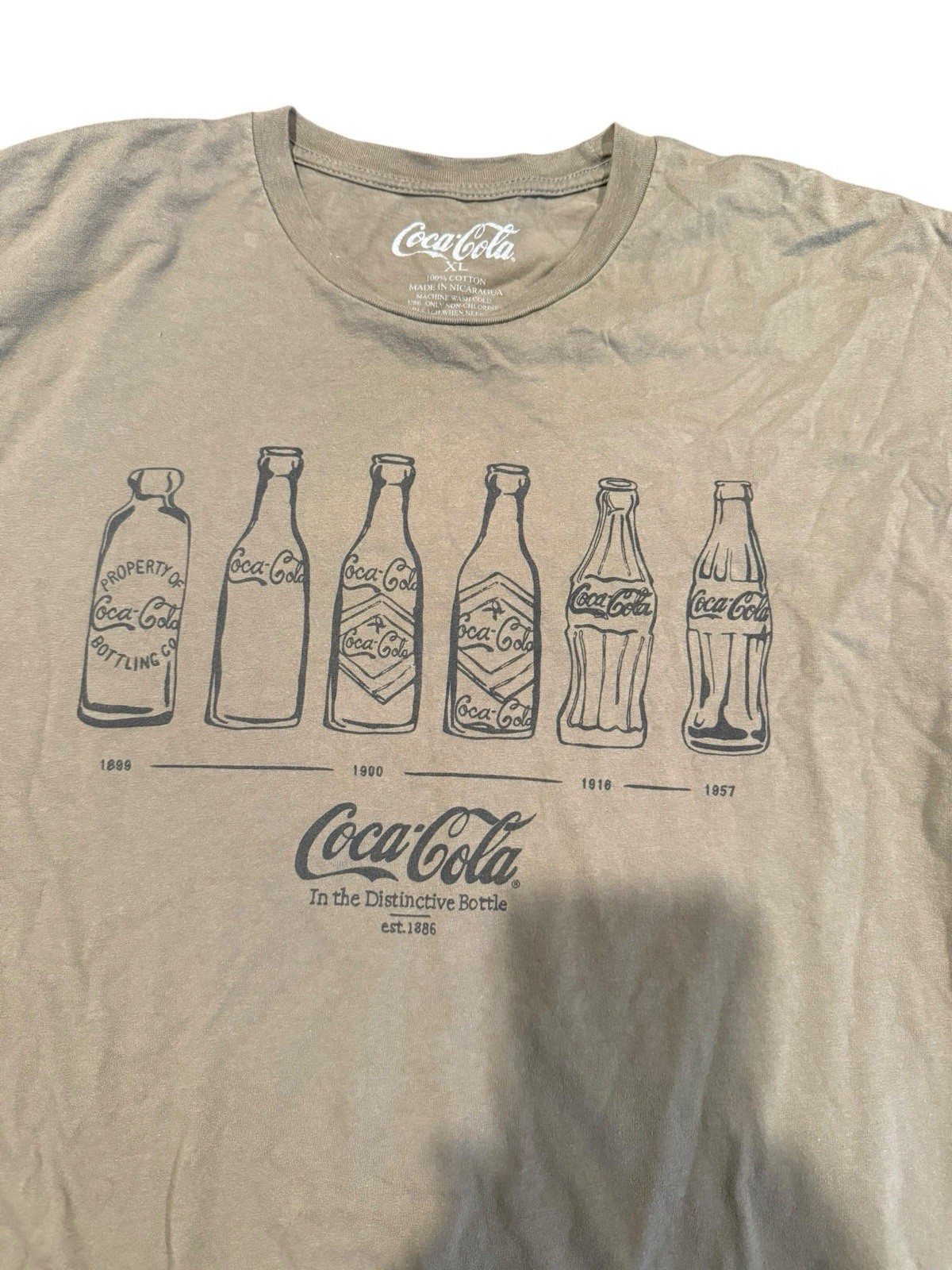 Coca-Cola Bottle Evolution Graphic T-Shirt XL Beige Tan Officially Licensed gallery