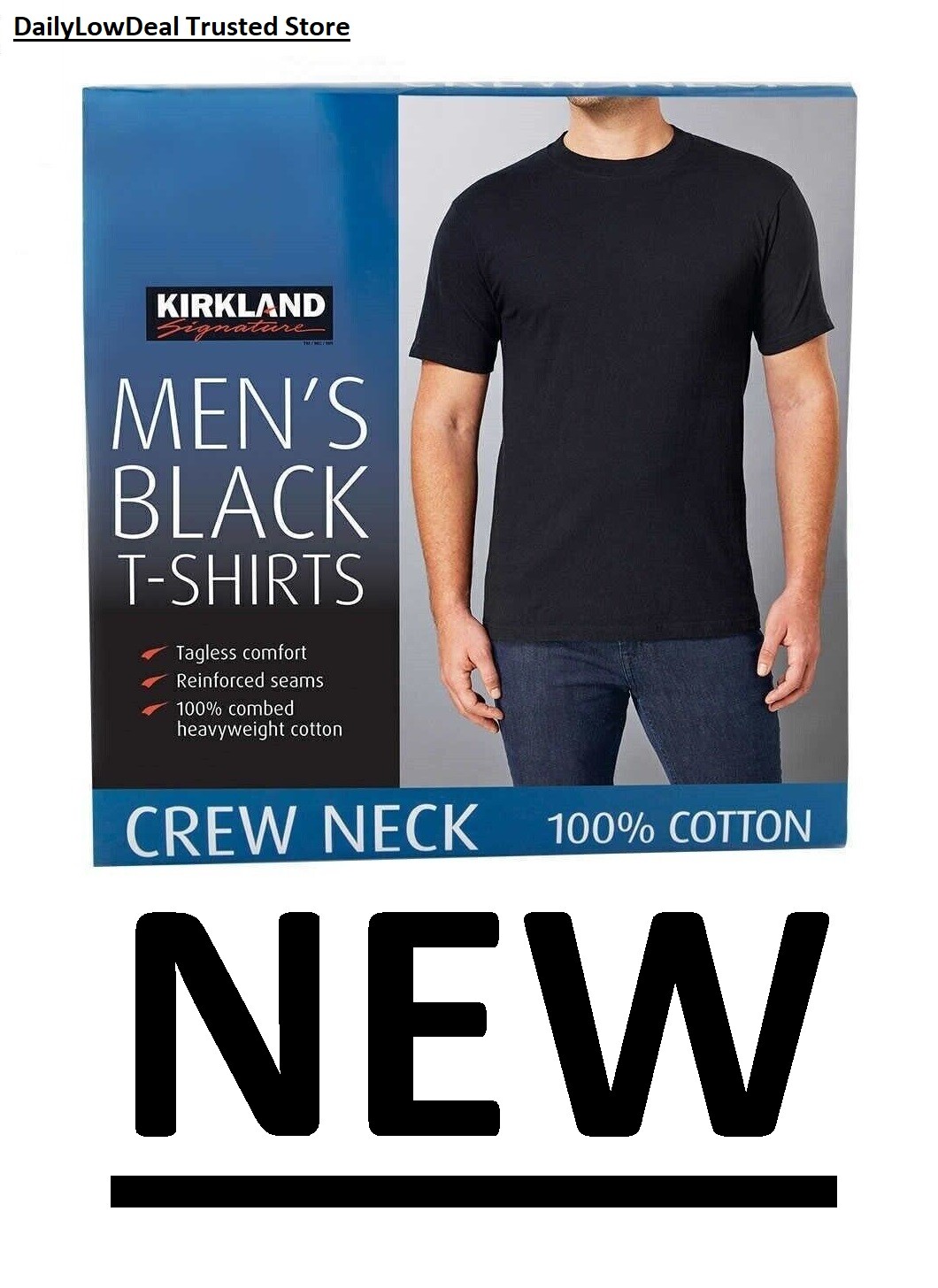 Kirkland Men's Black 100% Cotton Crew Neck T-shirt FREE SHIPPING! 2 OR 6 PACK gallery