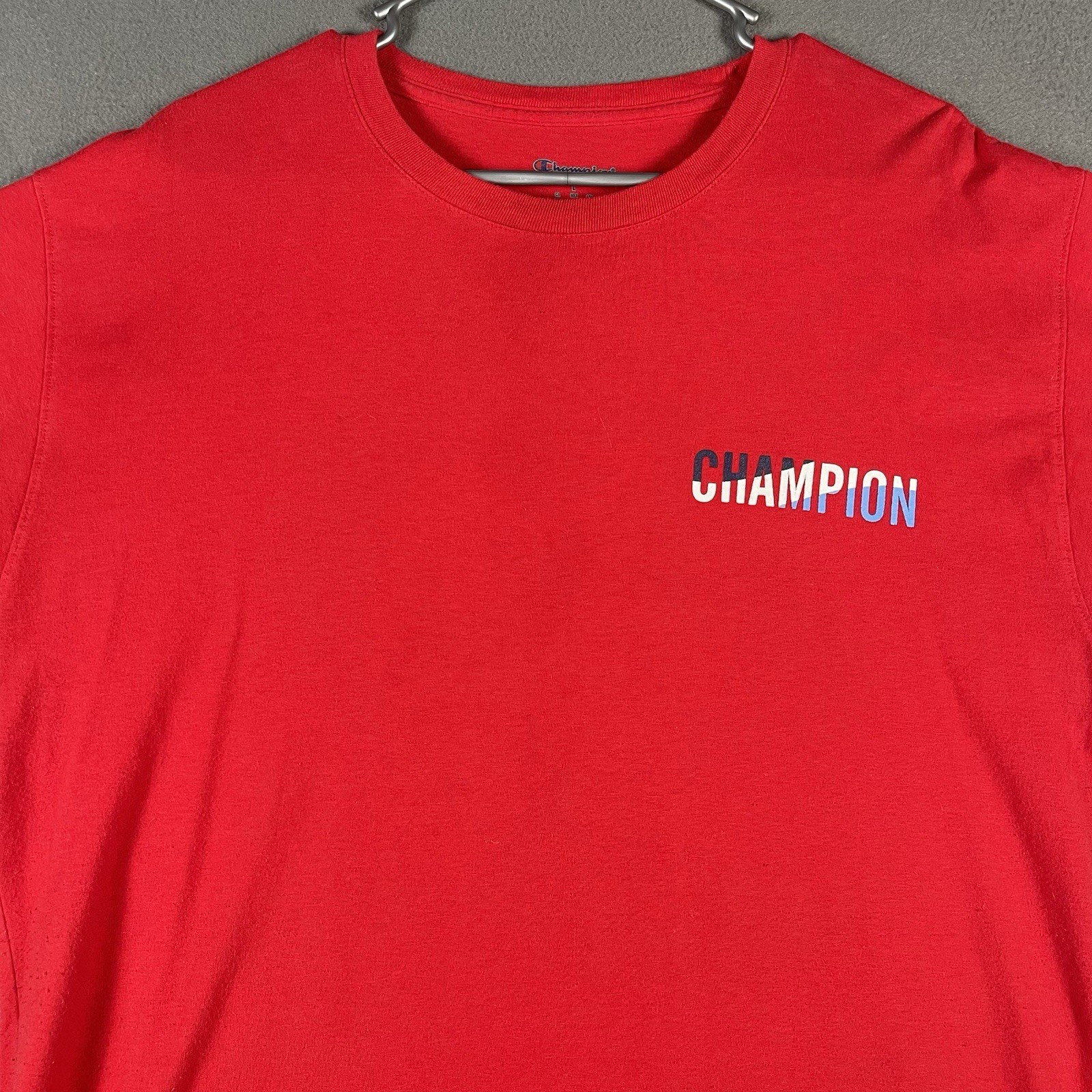 Scarlet Champion Classic Graphic Tee Large Mens Red Back Spellout Red White Blue gallery