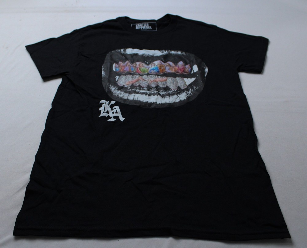 Kartier Apparel Men’s Short Sleeve Graphic Grillz Crewneck Tee WR4 Black Small