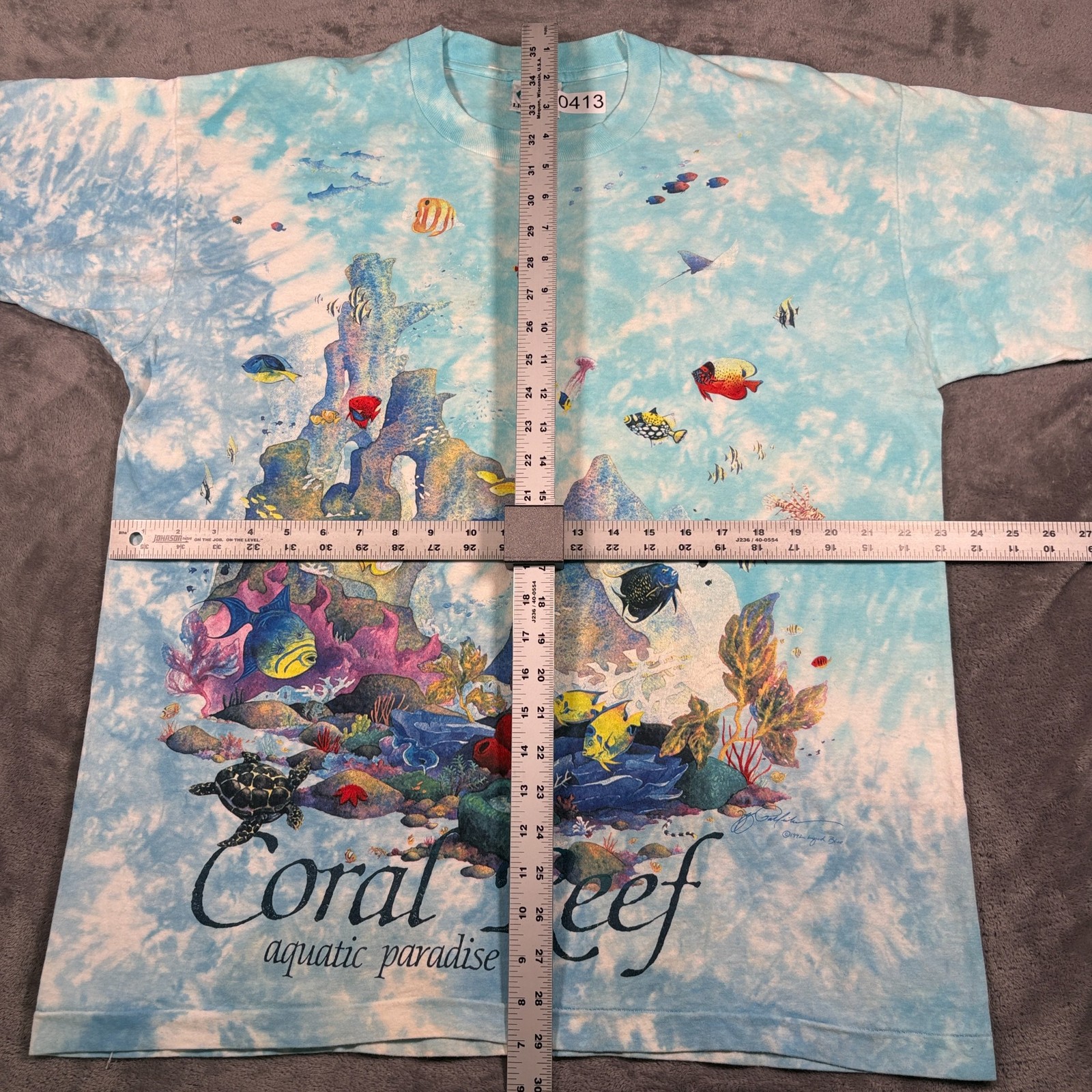 Vintage 1992 Coral Reef Aquatic Paradise Liquid Blue T-Shirt Men XL Tie Dye Fish gallery
