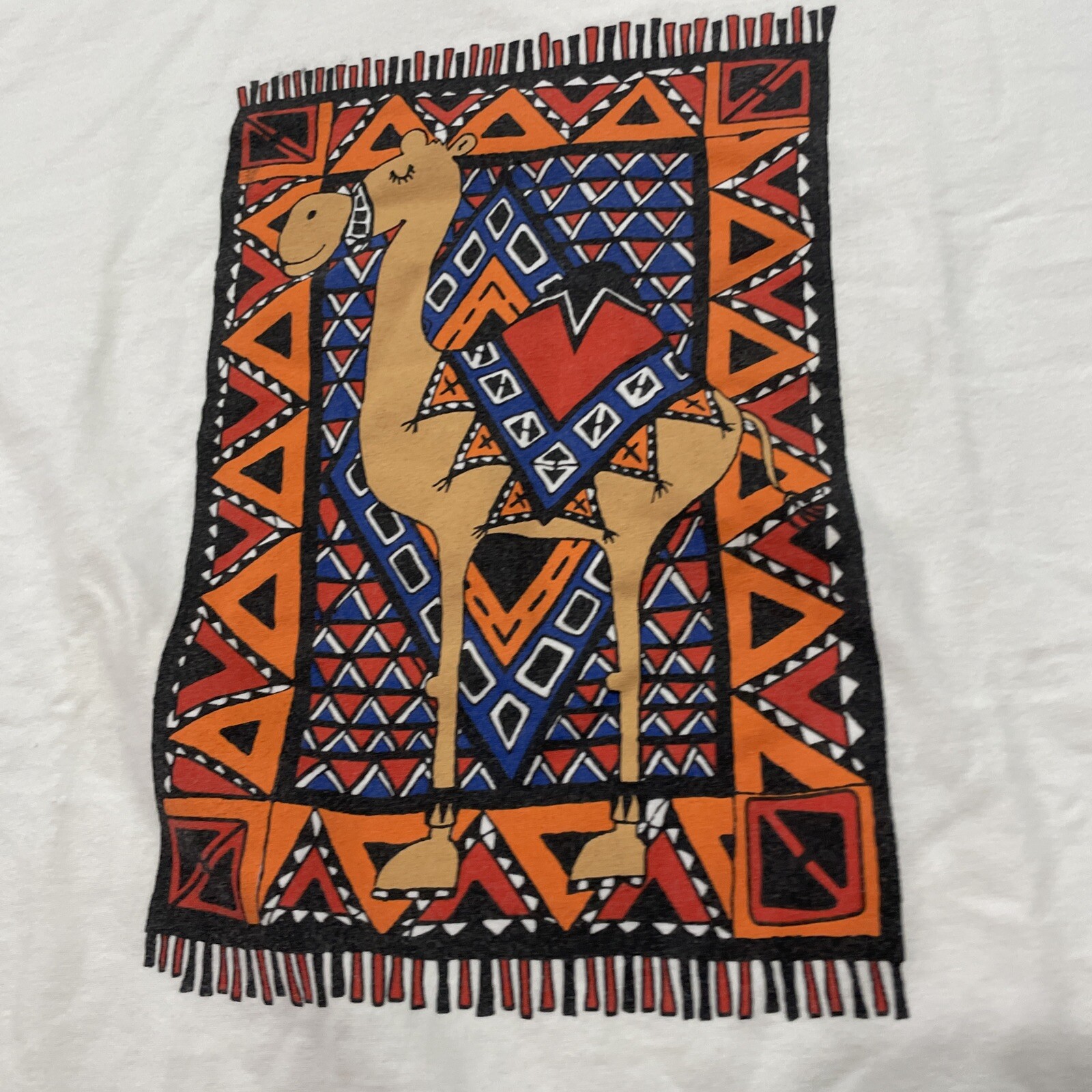 Susan Walpole Shirt Adult L Crop Art Camel Rug Geometric Graphic White Orange gallery