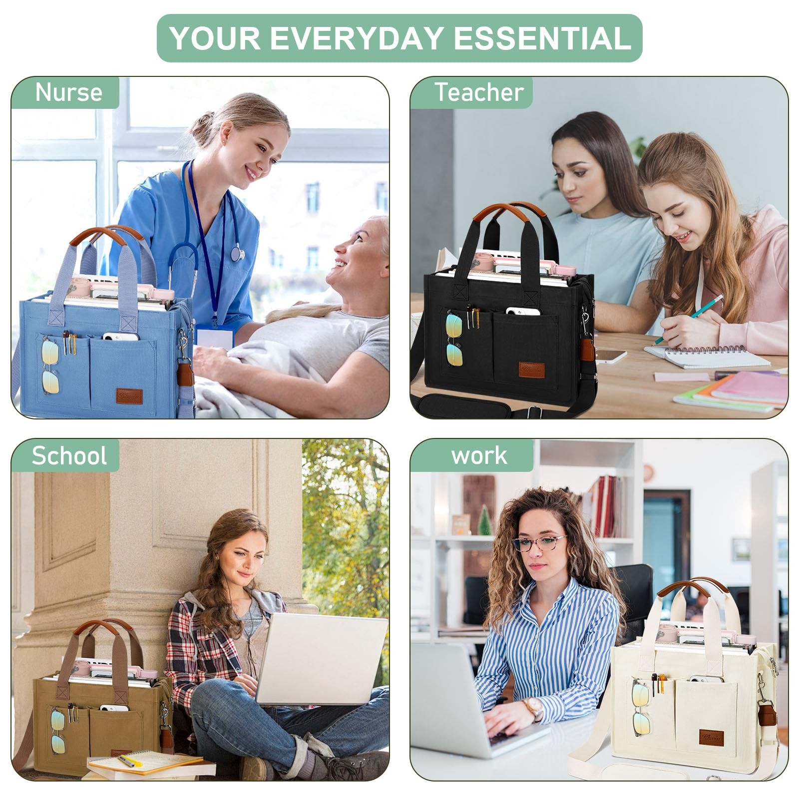 KKXIU Oversize Canvas Tote Bag for Women with Zipper and Compartments Crossbo... gallery