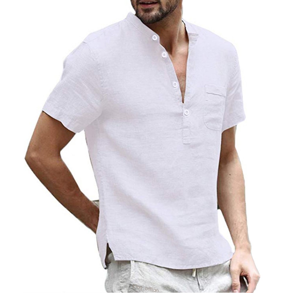 Summer New Men's Short-Sleeved T-shirt Cotton and Linen Led Casual Men's T-shirt gallery