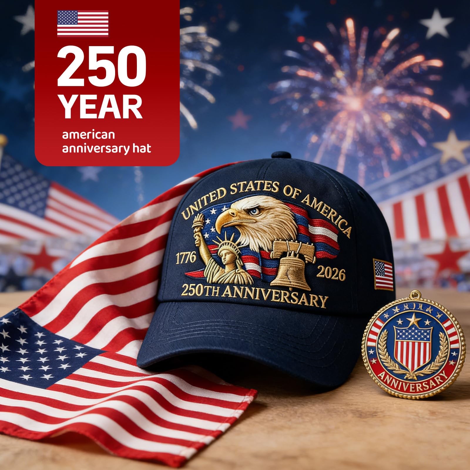 0th Anniversary USA Adjustable Embroidered Baseball Hat Patriotic Design gallery
