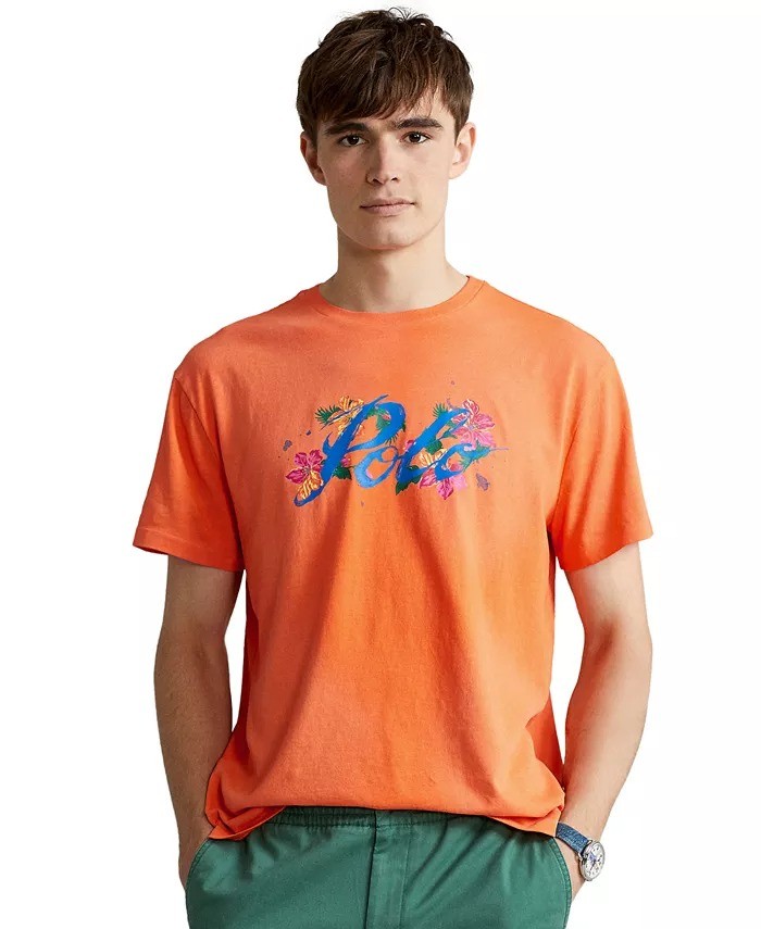 Polo Ralph Lauren Mens Classic-Fit Floral Logo T-Shirt Spectrum Orange-2XL gallery