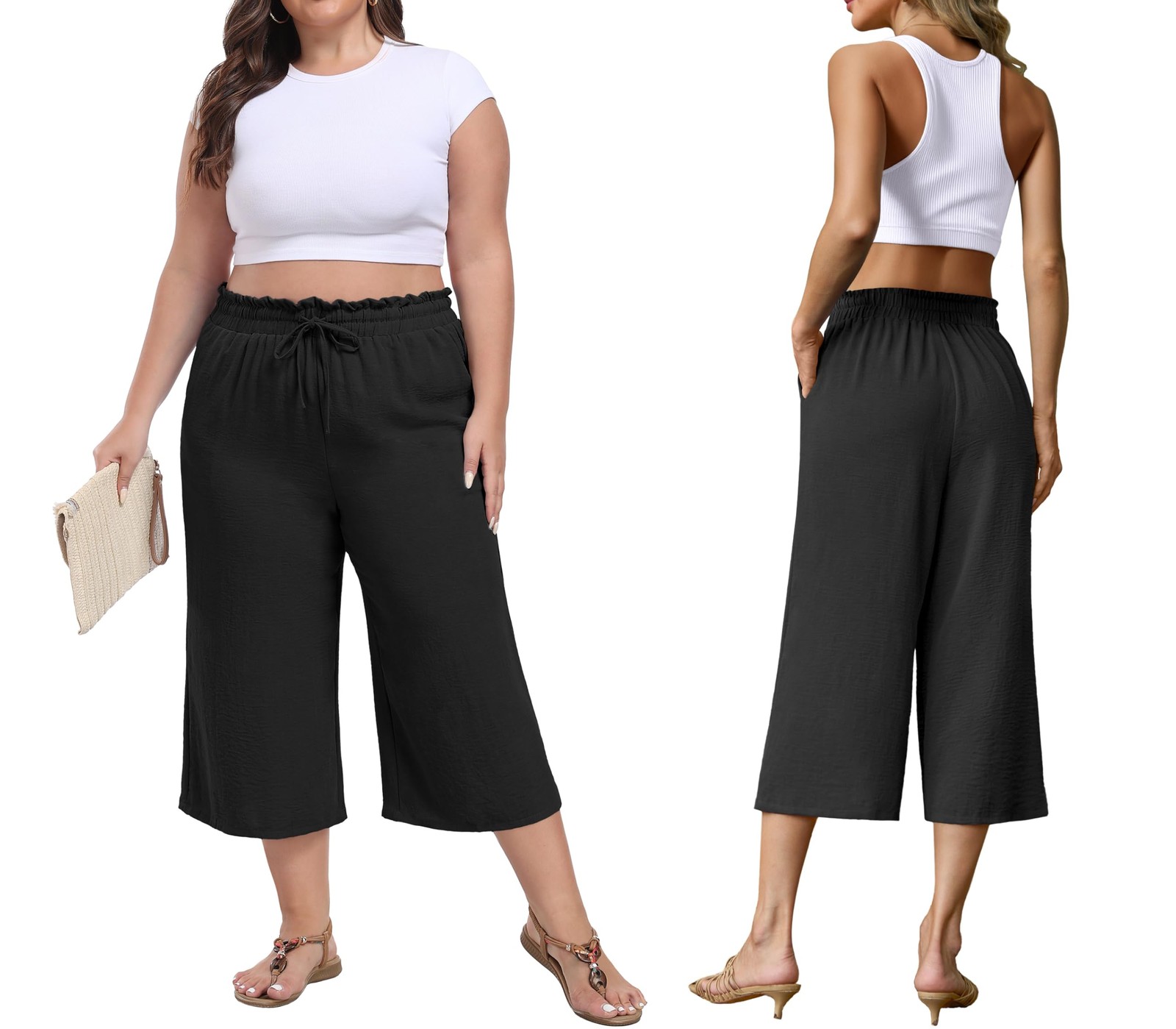 Women Wide Leg High Waisted Tie Belt Pockets Summer 2025 Vacation Pants Loose gallery