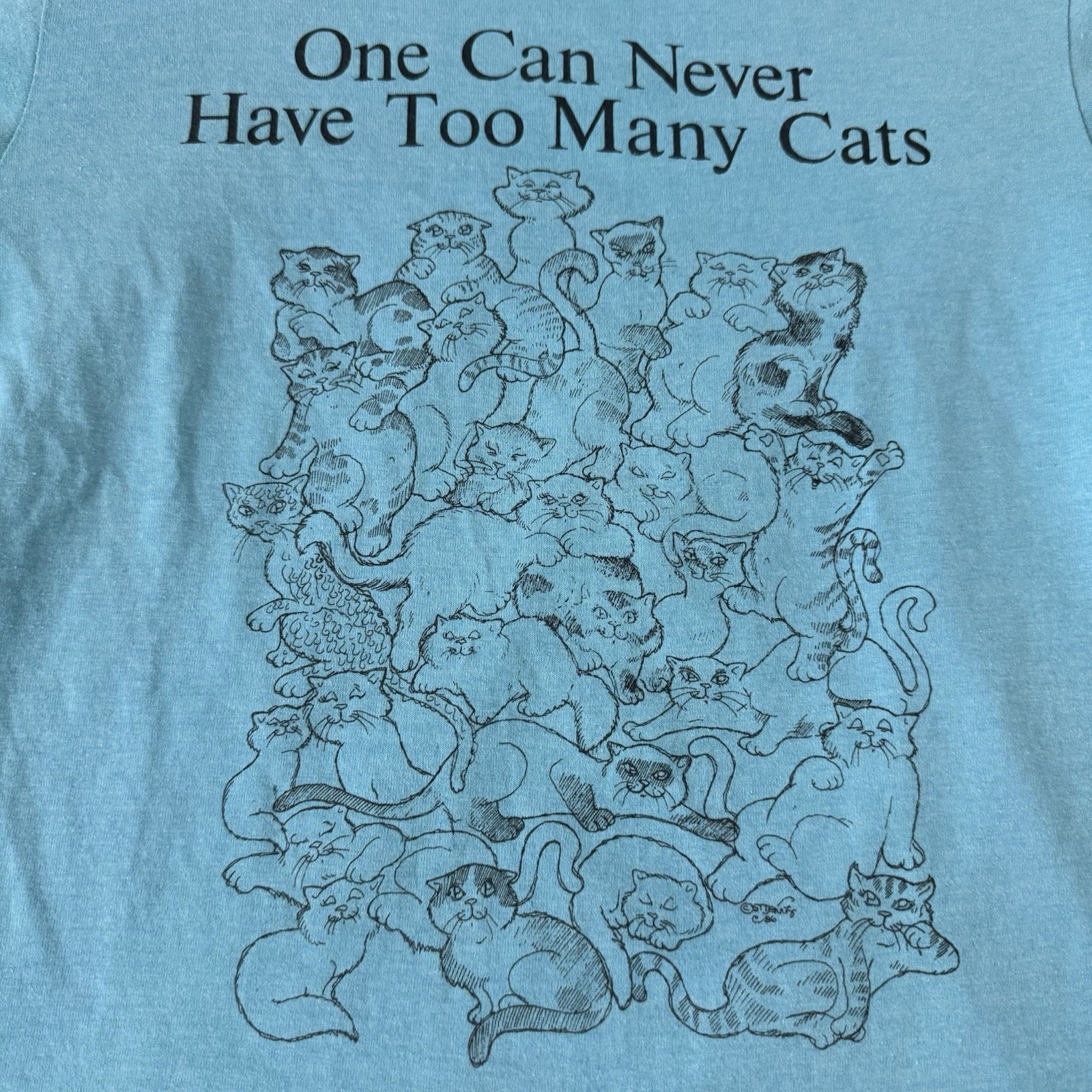Vintage 80s 1986 Cat Lover T Shirt Blue One Can Never Have Too Many Cats Size M gallery