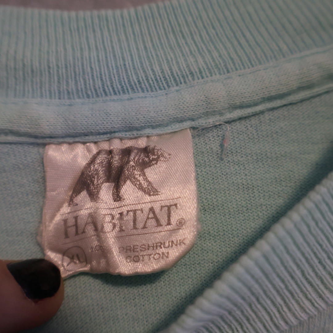 vintage 1991 Habitat Bullfrog Marina single-stitch shirt size XL. Seafoam color gallery