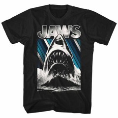 Jaws 70’s Thriller Movie Jaws Exploding Through Waves Blue Lines Men’s T Shirt