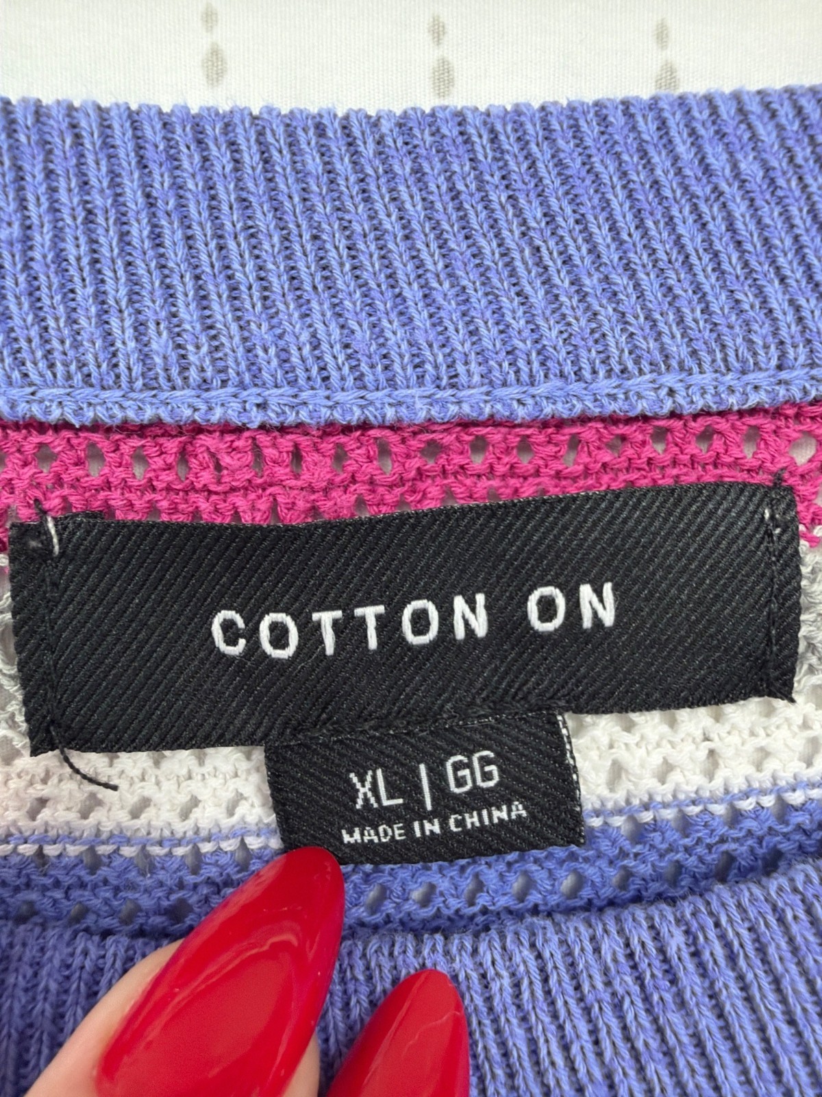 Cotton On Mens Shirt Sz XL Periwinkle/Magenta Striped Knit Tee Beachy Modern gallery