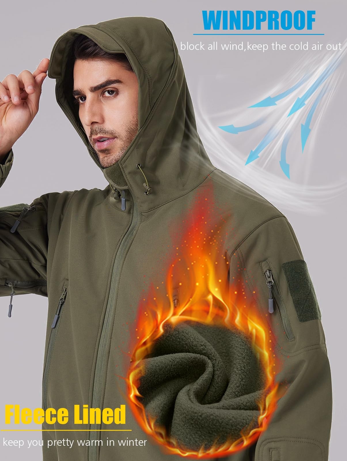 ReFire Gear Men's Tactical Softshell Fleece Hooded Outdoor Jacket gallery
