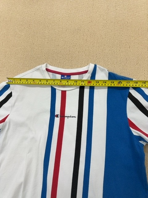 Champion Men's Multicolor Striped Short Sleeve T-Shirt L Logo Crewneck gallery