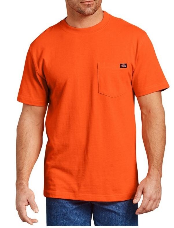 Dickies Neon Orange Heavyweight Pocket Work Tee Shirt Mens XL-XXL Short Sleeves