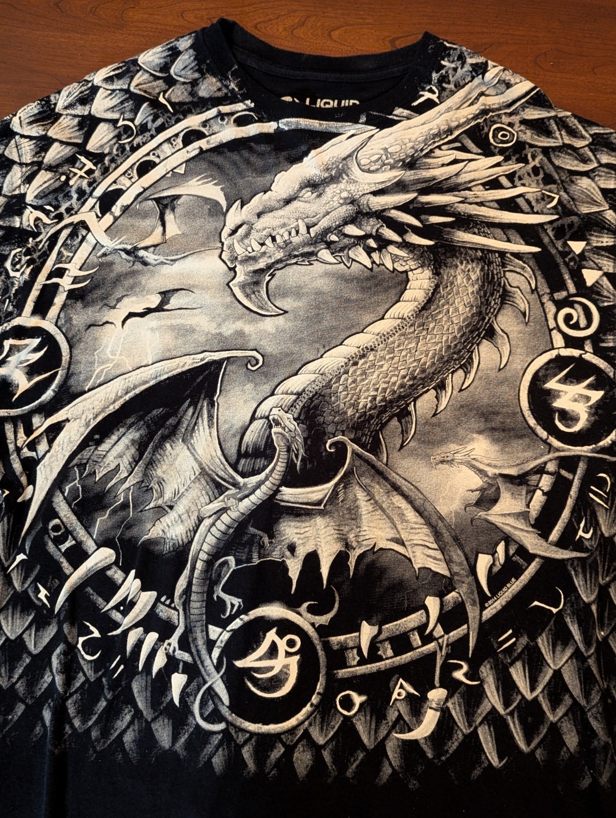 NWT Liquid Blue Dragon Dreamcatcher Men's XL Black & White Graphic Print Tshirt gallery