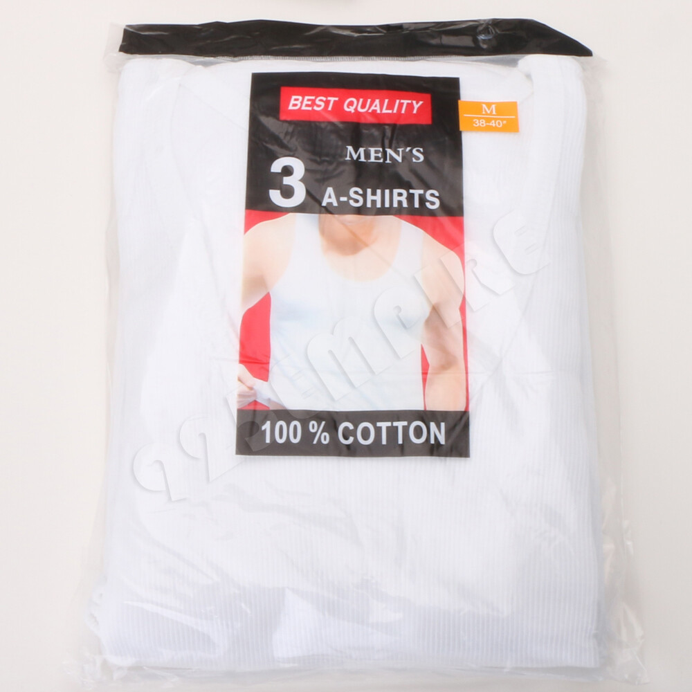 3 Pack Men Tank Top White Cotton Undershirt Ribbed A-Shirt S/Medium/Large/XL gallery