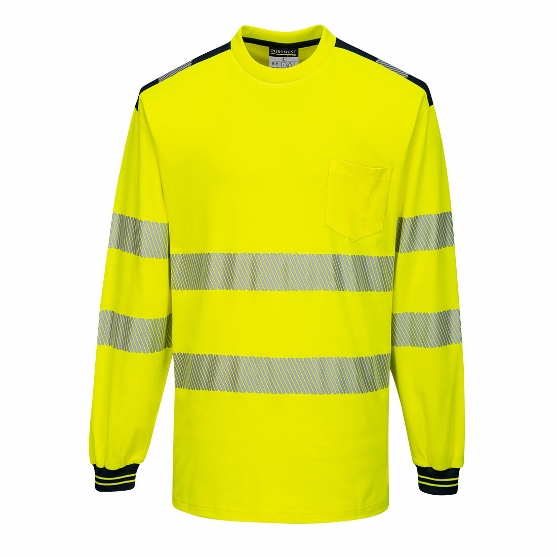 Portwest PW3 Hi-Vis LS T-Shirt Chest Pockets Side Vents Moisture Wicking S-5X *