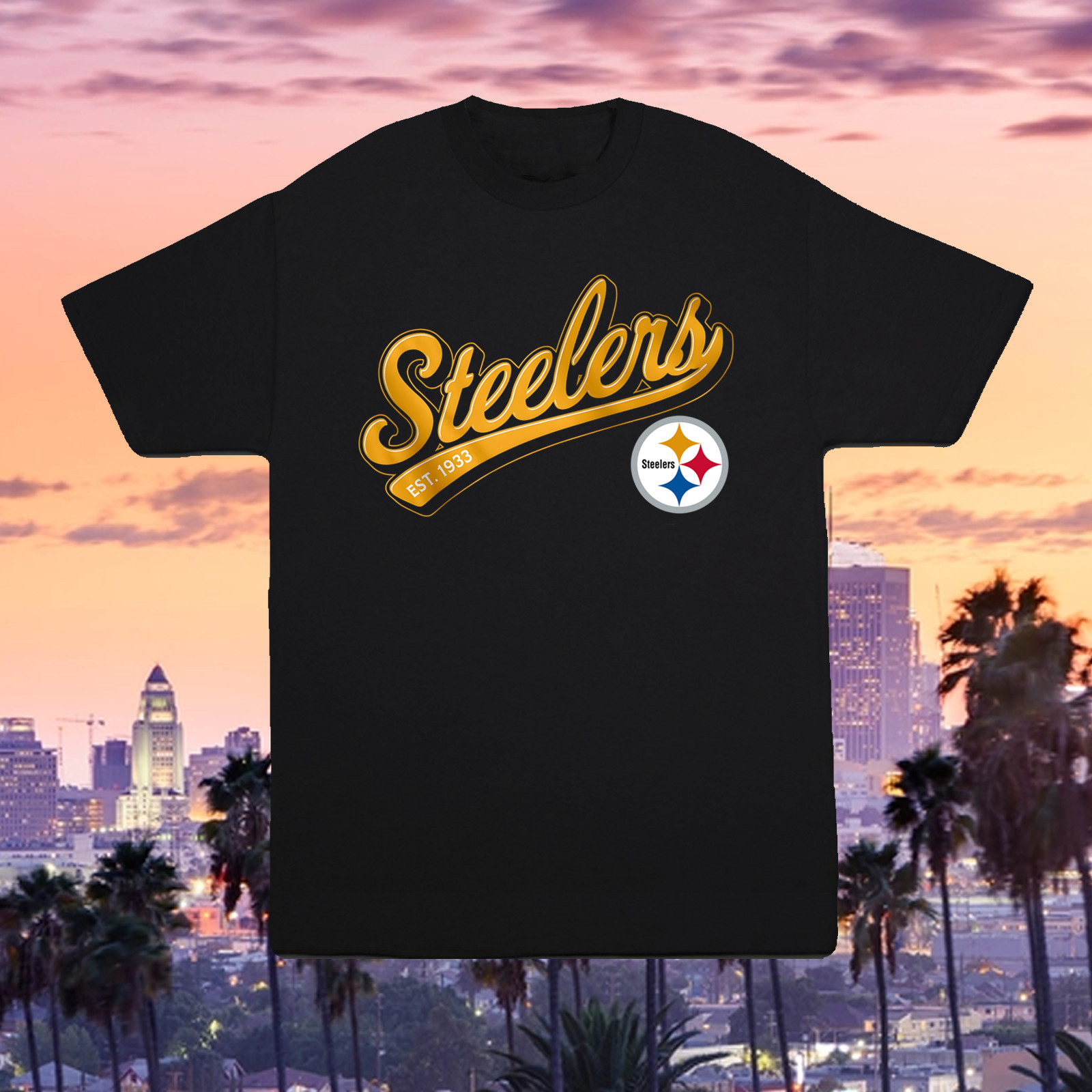 Pittsburgh Steelers Script Shirt Black 100% Cotton S-4X NFL Football Tee Unisex gallery