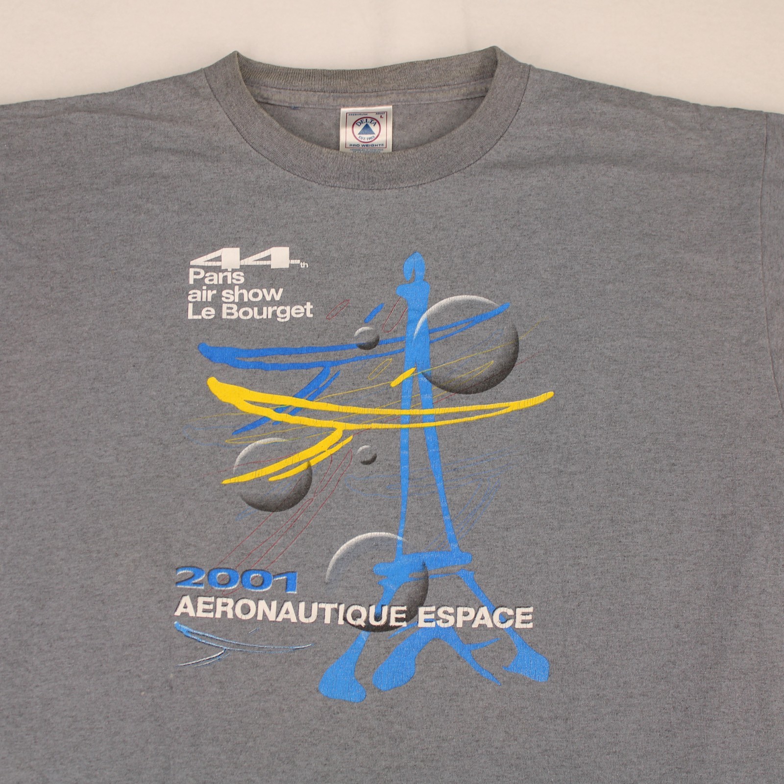 2001 PARIS AIR SHOW Vtg y2k Delta Pro Eiffel Tower Graphic T-SHIRT Men's L gallery