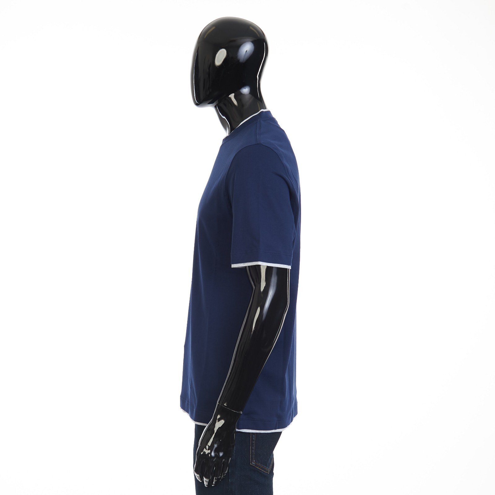 BRUNELLO CUCINELLI 550$ Crewneck Tshirt - Faux Layering, Dark Blue Cotton Jersey gallery