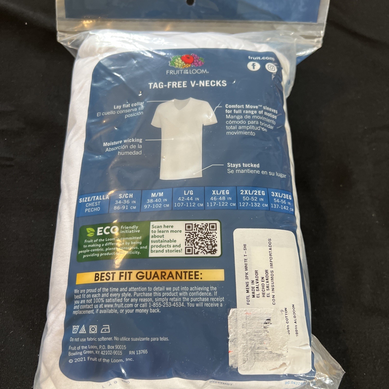 3pk White Mens 3XL 54-56 Inch V Neck T-Shirts Fruit Of The Loom New *Seconds gallery