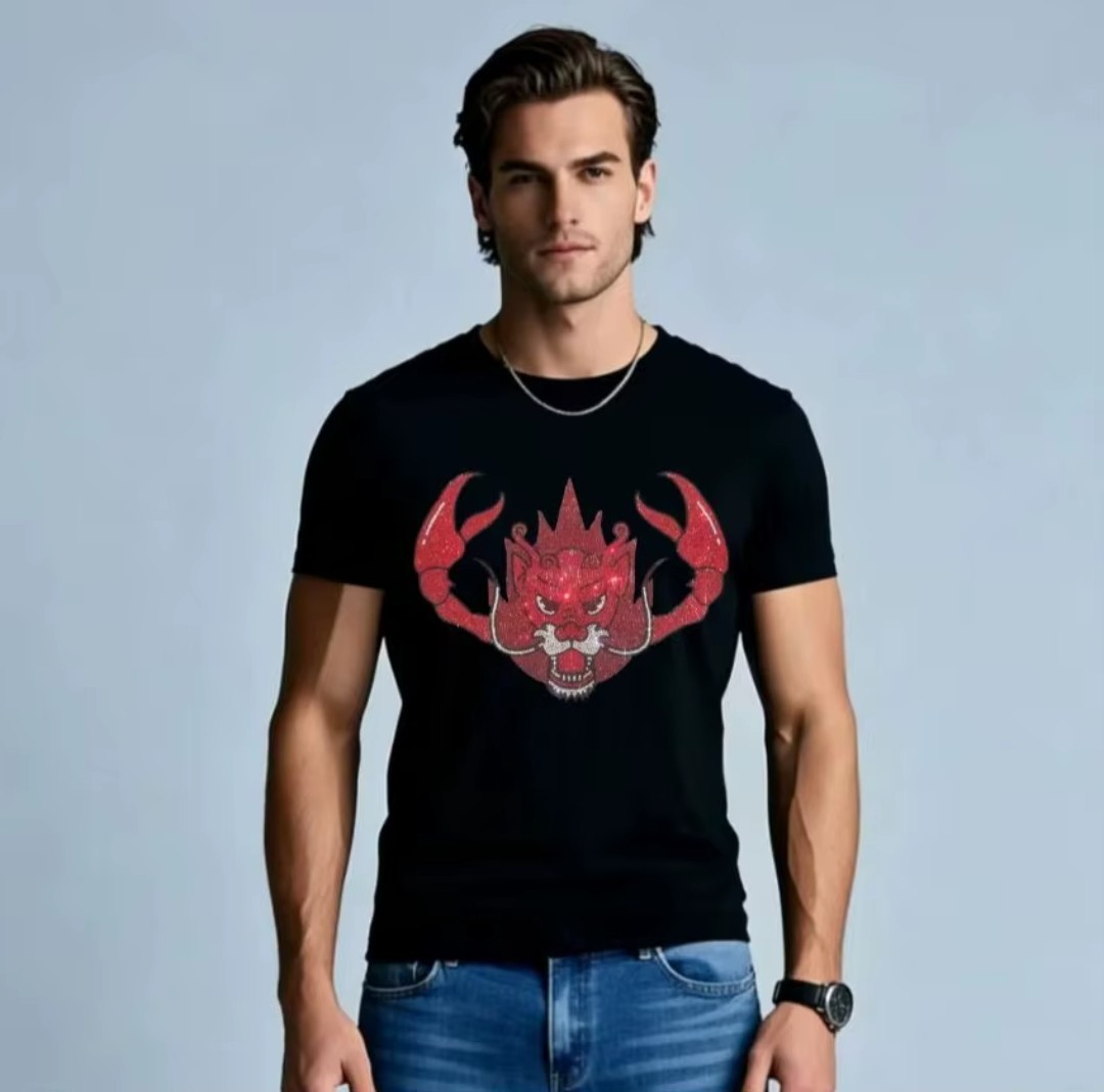 New Men Luxury Scorpion Rhinestones Fashion Black T-Shirt High Quality gallery