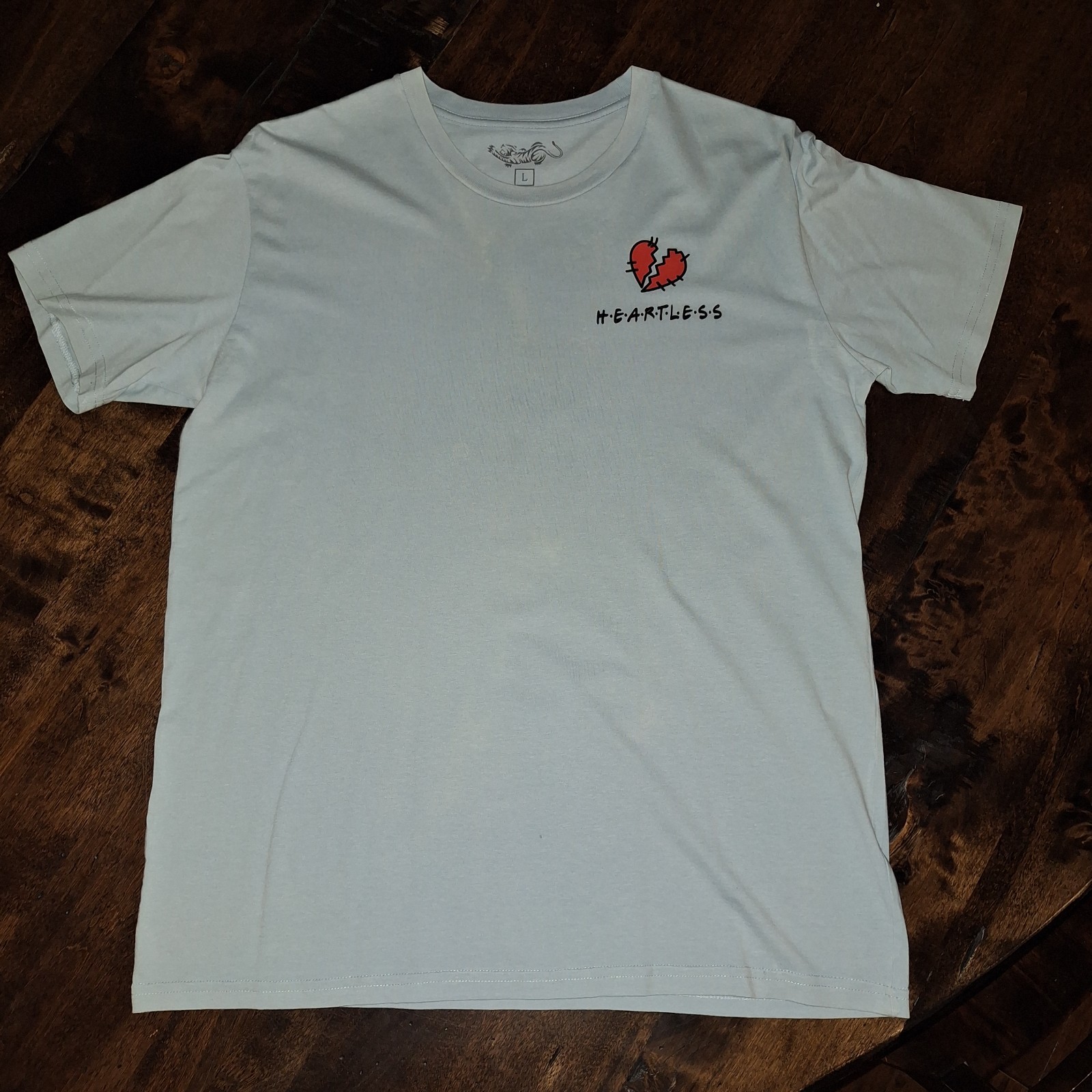 Light Blue Heartless Broken Heart Graphic Crew Neck Short Sleeve T-Shirt L gallery
